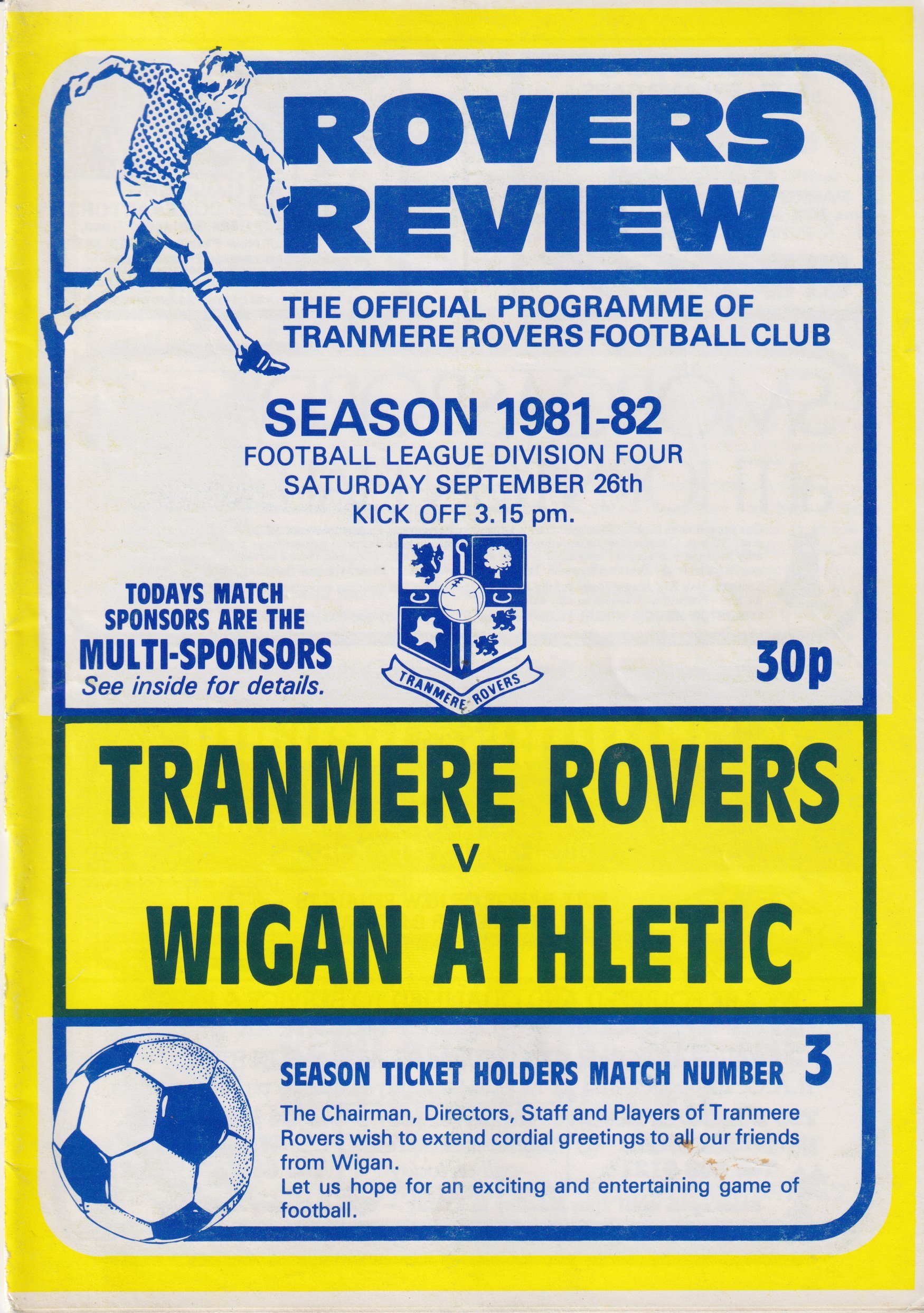 Tranmere Rovers v Wigan Athletic match programme